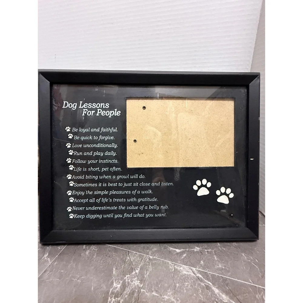 Dog Lessons For People 4x6 Photo Frame Black Paw Print Tabletop Wall Decor Gift